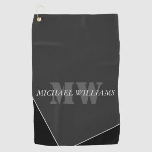 Modernes Grau-Schwarz-Monogramm Golfhandtuch