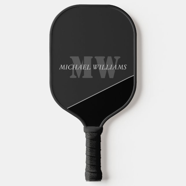 Modernes Grau-Schwarz-Monogramm Pickleball Schläger (Vorderseite)
