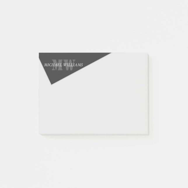 Modernes Grau-Schwarz-Monogramm Post-it Klebezettel (Vorderseite)