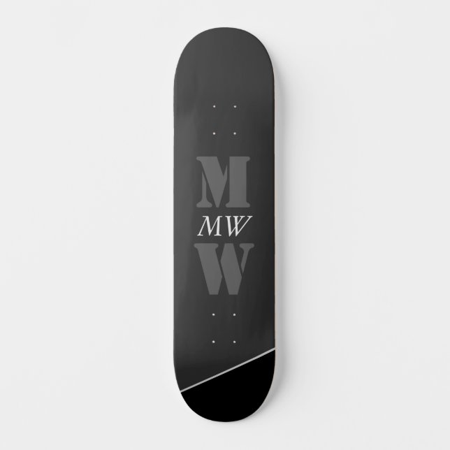 Modernes Grau-Schwarz-Monogramm Skateboard (Vorderseite)