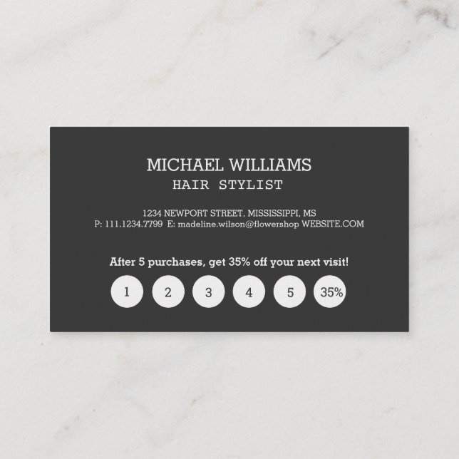 Modernes Grau-Schwarz-Monogramm Treuekarte (Rückseite)