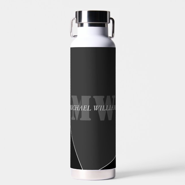 Modernes Grau-Schwarz-Monogramm Trinkflasche (Vorne)