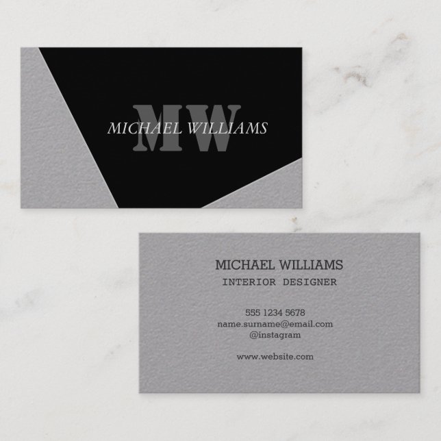 Modernes Grau-Schwarz-Monogramm Visitenkarte (Vorne/Hinten)