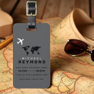 Modernes Grau-Travel-Bag mit Individuelle Name Gepäckanhänger