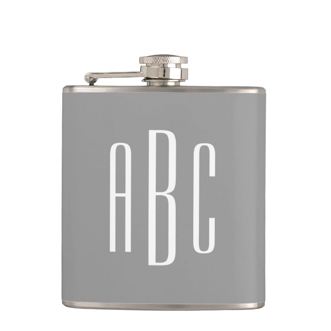 Modernes Grau-Weiß-Monogramm mit einfachen drei Bu Flachmann (Vorderseite)