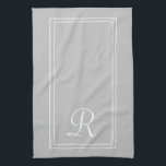 Modernes, grau-weißgestricktes Monogramm Geschirrtuch<br><div class="desc">Modernes grauweißes Streifen Monogram Küchentuch</div>