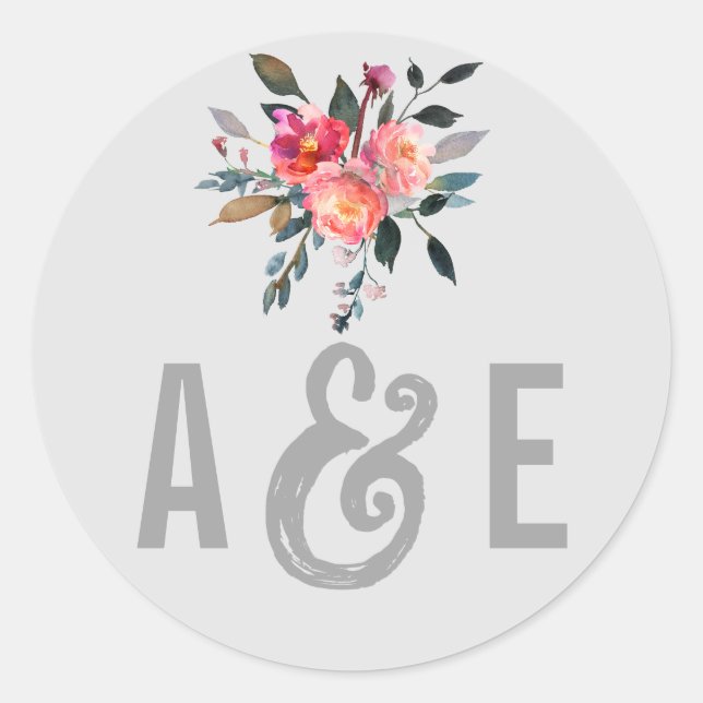 Modernes Grau | Winter Blume Hochzeiten Umschlag A Runder Aufkleber (Vorderseite)