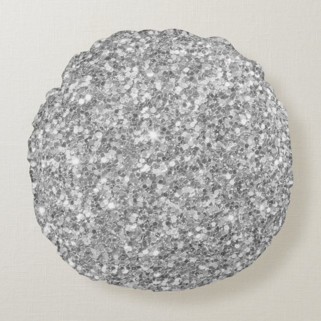Modernes Grauen-Weiß-Glitzer-Muster Rundes Kissen (Vorderseite)