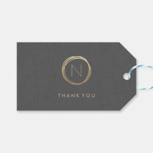 Modernes graues elegantes Goldleinenmonogramm Geschenkanhänger
