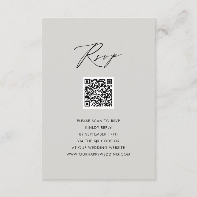 Modernes Graues, elegantes Skript Einfache QR Hoch Begleitkarte (Vorderseite)