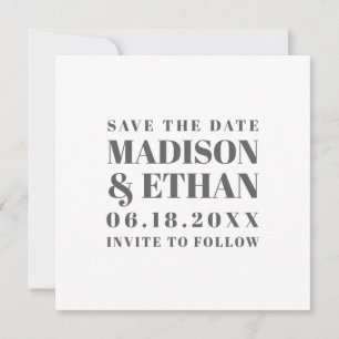 Modernes graues, feines Foto mit Blockbriefen für Save The Date