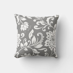 Modernes graues Monogramm und Damast-Kissen Kissen