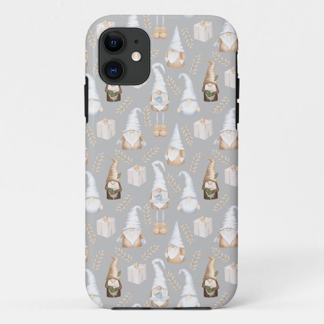 Modernes graues neutrales Gnome Weihnachtsmuster C Case-Mate iPhone Hülle (Rückseite)
