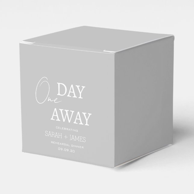 Modernes graues One Day Away Probe Dinner Party Geschenkschachtel (Vorderseite)