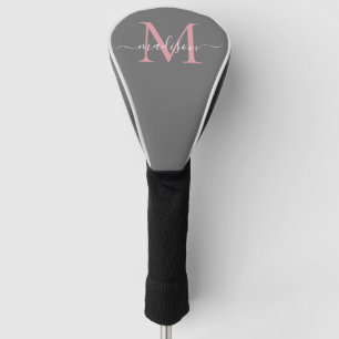 Modernes, graues Rosa Monogram, Girly Chic Script Golf Headcover