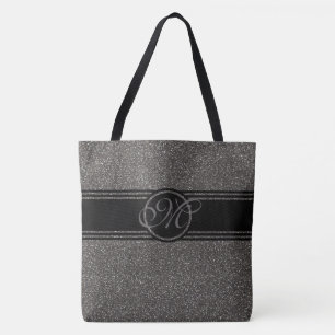 Modernes graues schwarzes Glitzer-Monogramm groß Tasche