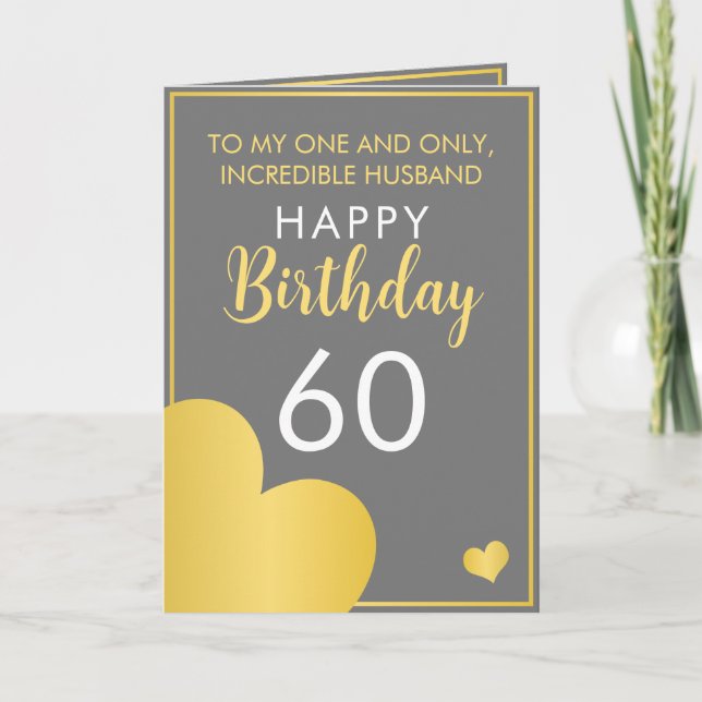 Modernes Graues und Goldhusband 60. Geburtstag Karte (Vorderseite)