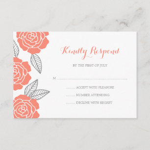 Modernes graues und korallenrotes Rosen-Hochzeit RSVP Karte