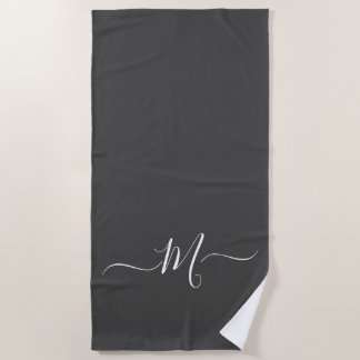 Modernes graues weißes Monogramm, erstes Strandtuc Strandtuch