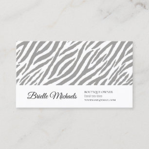 Modernes Graues Zebra drucken Berufliche Schrift Visitenkarte