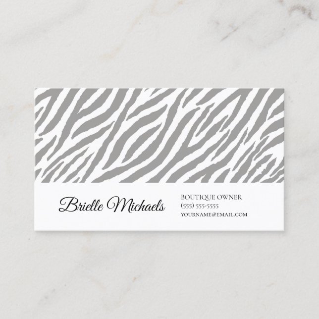 Modernes Graues Zebra drucken Berufliche Schrift Visitenkarte (Vorderseite)