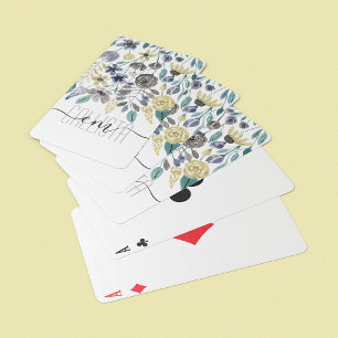 Modernes Graugelbes Floral-Aquarellmonogramm Spielkarten