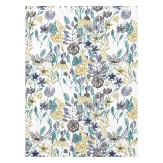 Modernes graugelbes, florales Wasserfarbmuster Tischdecke (Vorderseite)