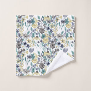 Modernes graugelbes, florales Wasserfarbmuster Waschlappen