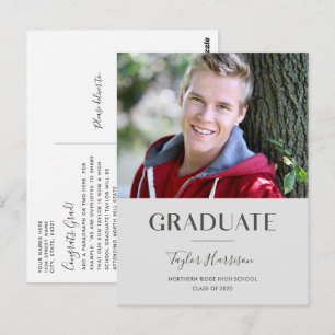 Modernes Gray 2025 Graduate 1-Foto Abschluss Postkarte