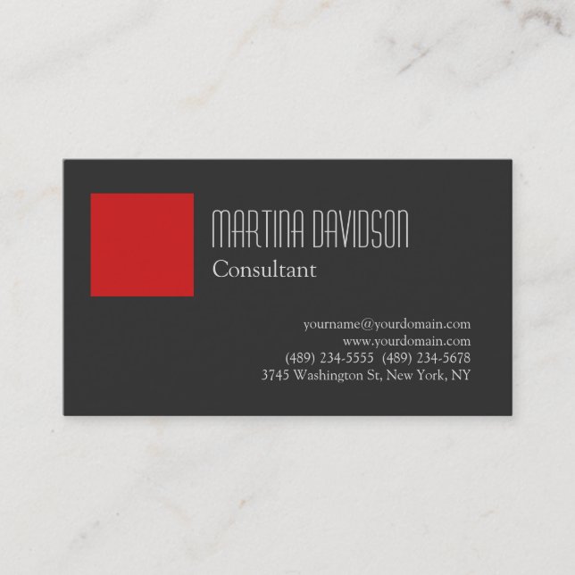 Modernes Gray Red Elegant Stilvoll Visitenkarte (Vorderseite)