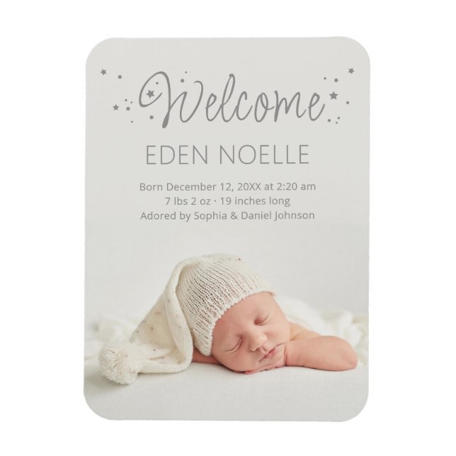 Modernes Gray Stardust Baby Announctions Foto Magnet (Vertikal)