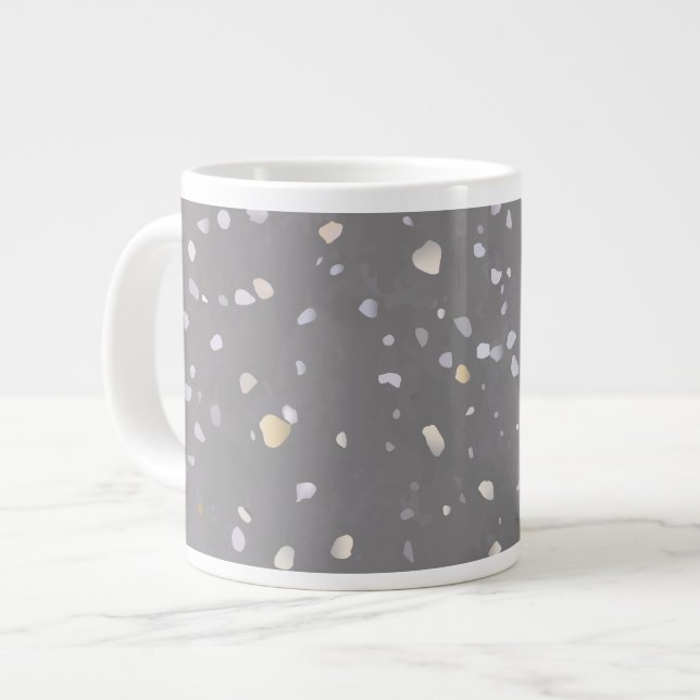 Modernes Gray Terrazzo Jumbo-Tasse (Vorderseite Links)