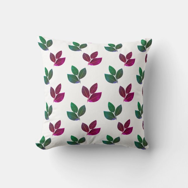 Modernes Green & Burgund Bay Leaf Muster Kissen (Vorderseite)