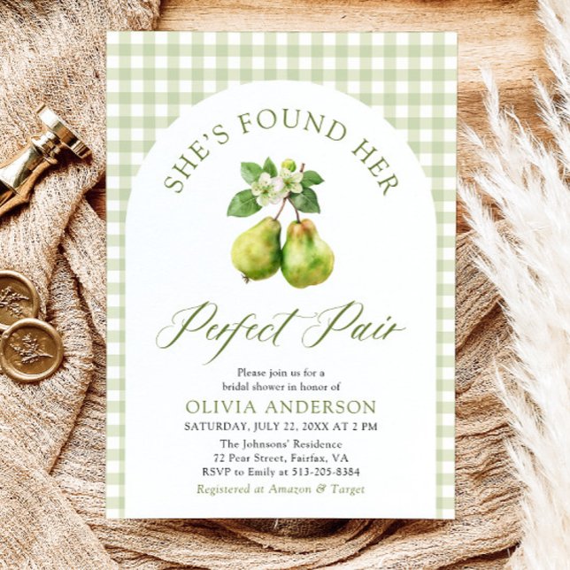 Modernes Green Gingham Perfect Pair Brautparty Einladung (Modern Green Gingham Perfect Pair Bridal Shower Invitation)