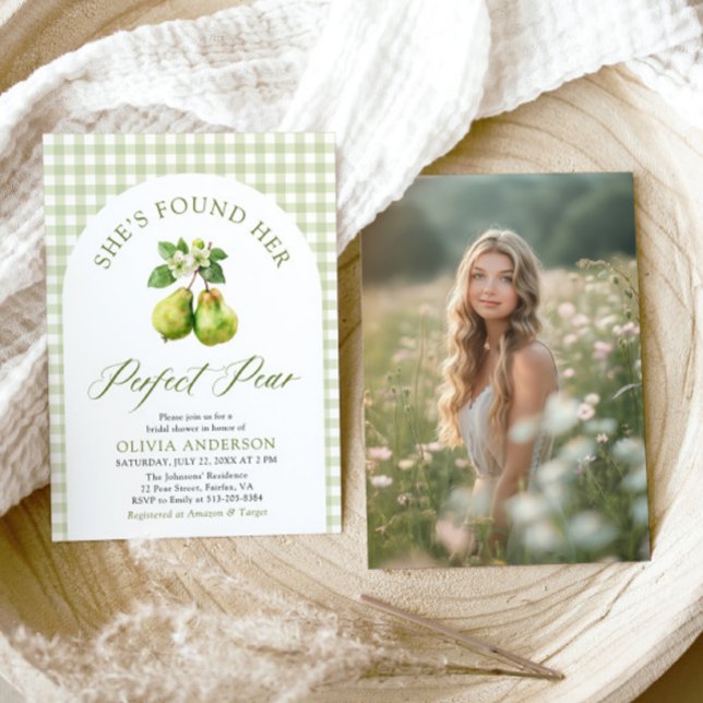 Modernes Green Gingham Perfect Pear Brautparty Einladung (Modern Green Gingham Perfect Pear Bridal Shower Invitation)