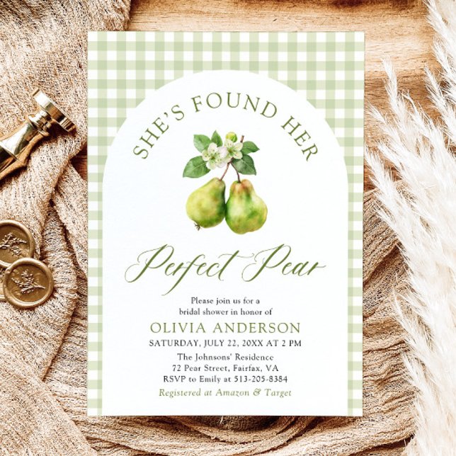 Modernes Green Gingham Perfect Pear Brautparty Einladung (Modern Green Gingham Perfect Pear Bridal Shower Invitation)