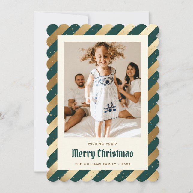 Modernes Green Gold Foto Elegant Frohe Weihnachten (Vorderseite)