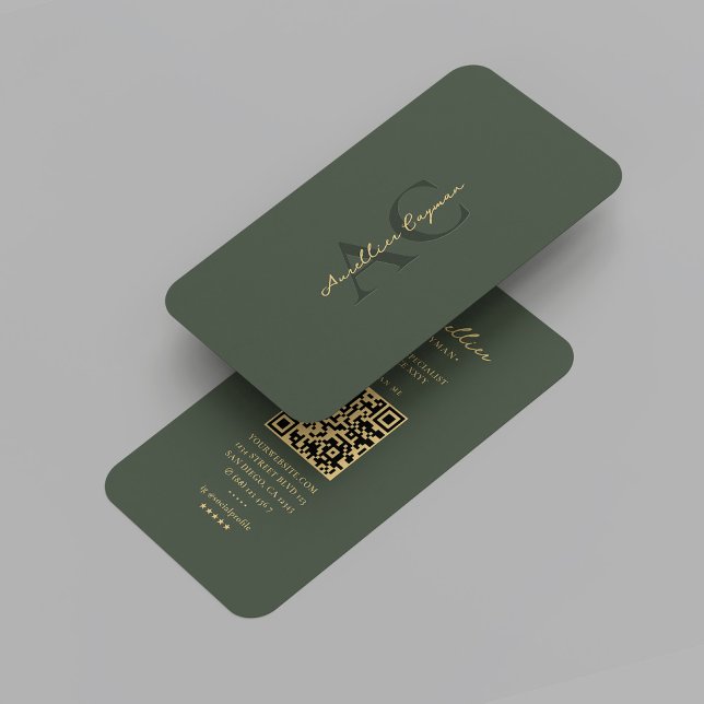 Modernes Green Gold Monogramm Beruflich Visitenkarte (Modern Moss Green Gold Monogram Professional Business Card
)