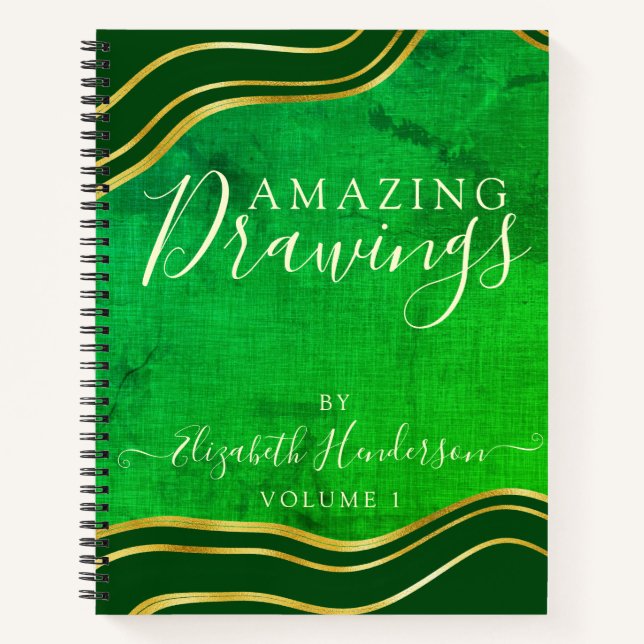 Modernes Green Gold Personalisiert Zeichnend Sketc Notizbuch (Vorderseite)