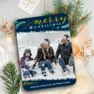 Modernes Green Gold Script Foto Holiday Magnet