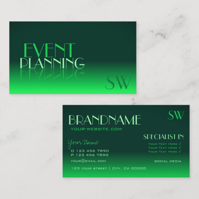 Modernes Green Gradient Mirror Schriftart Classic  Visitenkarte (Vorne/Hinten)