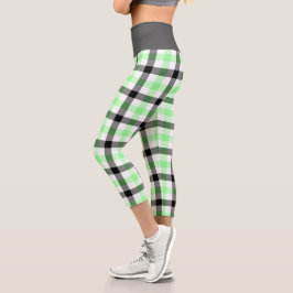 Modernes Green Kariert Tartan Muster Capri Leggings
