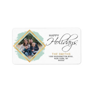 Modernes Green Sage Gold Foil Happy Holidays FOTO Adressaufkleber