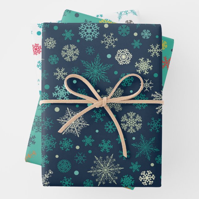Modernes Green Snowflake Weihnachtsmuster-Set Geschenkpapier Set (Beispiel)