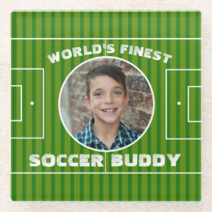 Modernes Green Soccer Sports Field Custom Foto Glasuntersetzer