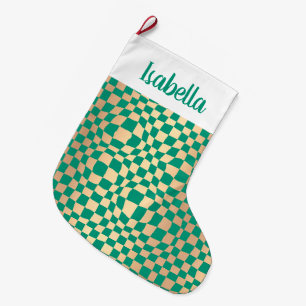 Modernes Green und Gold Schachbrett Muster Großer Weihnachtsstrumpf