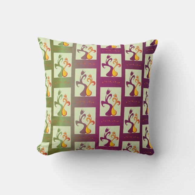 Modernes Green und lila Tulip Couple-Muster Kissen (Vorderseite)