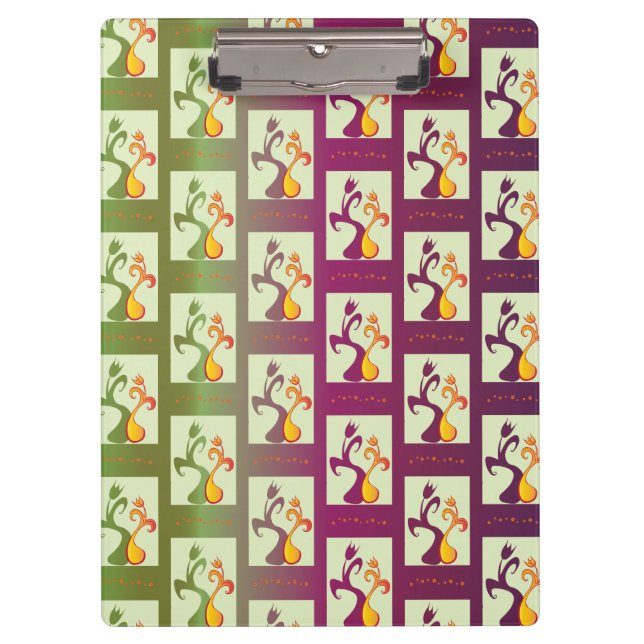 Modernes Green und lila Tulip Couple-Muster Klemmbrett (Vorderseite)