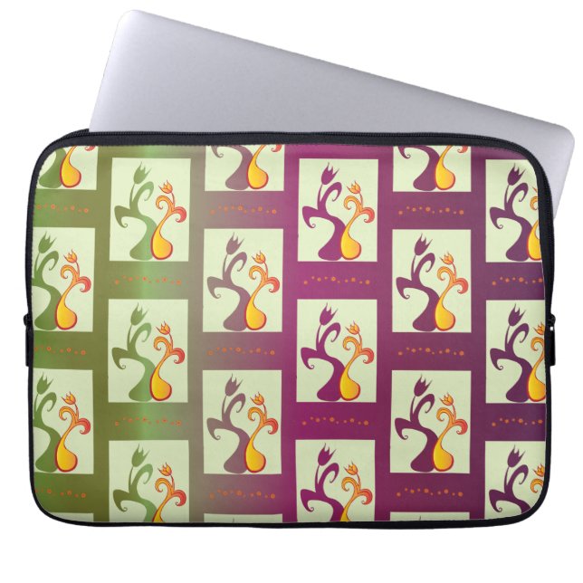 Modernes Green und lila Tulip Couple-Muster Laptopschutzhülle (Vorderseite)