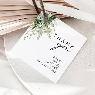 Modernes Greenery Baby Shower Square Vielen Dank Geschenkanhänger